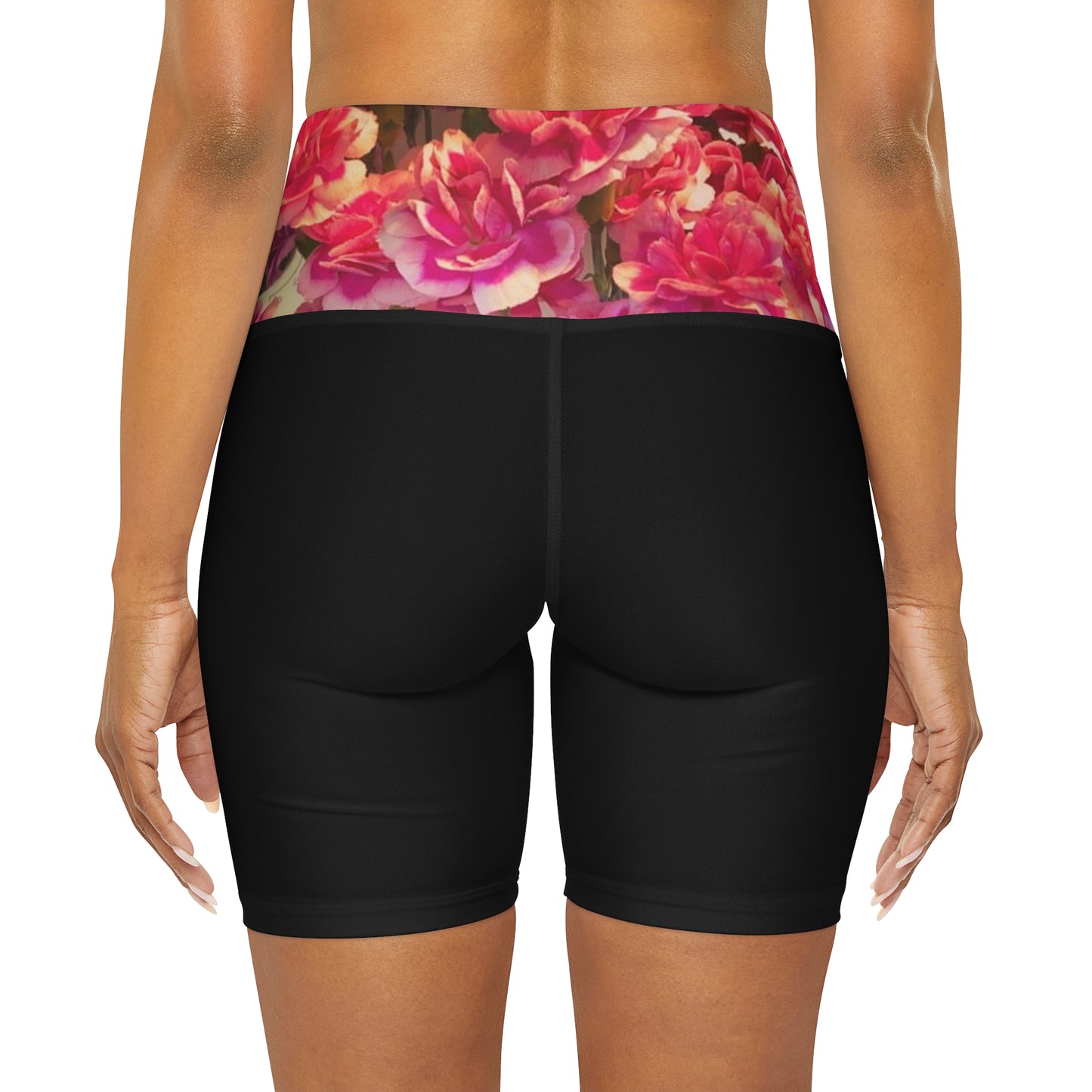 Pink Carnations - High Waisted Yoga Shorts