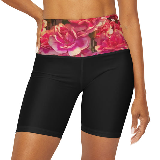 Pink Carnations - High Waisted Yoga Shorts